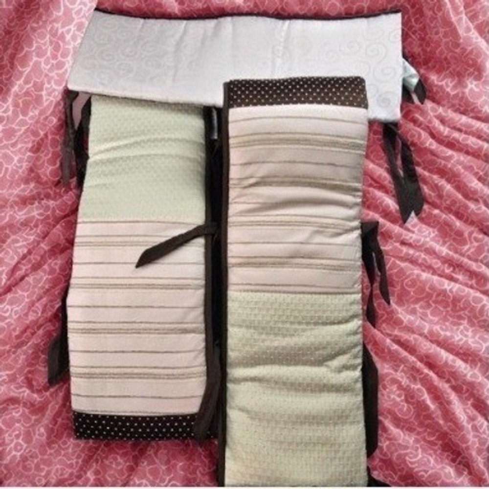 Lambs & Ivy Baby BED Bumper Set Brown Pink Cream Polka Dot Swirl Stripe 4 Piece